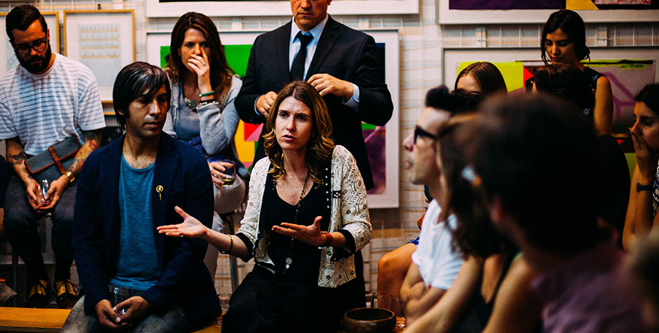 A group of adults in a discussion